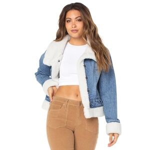 NEW Celebrity Pink Faux Shearling Sherpa Lined Denim Jacket Size S Cozy Warm